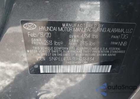 2020 Hyundai Sonata Sel из США, поврежденный, VIN 5NPEL4JA3LH036834